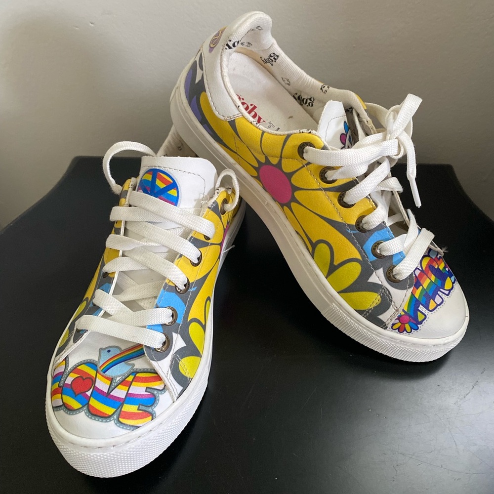 GOBY WOMENS LACE UP SNEAKERS MULTICOLOR Love Peace Sneaker Shoes 36 (5.5 )